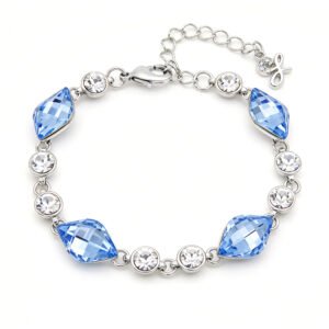 Silver bracelet with rhombus cut colorful Swarovski Element crystals and round clear accent crystals wholesale