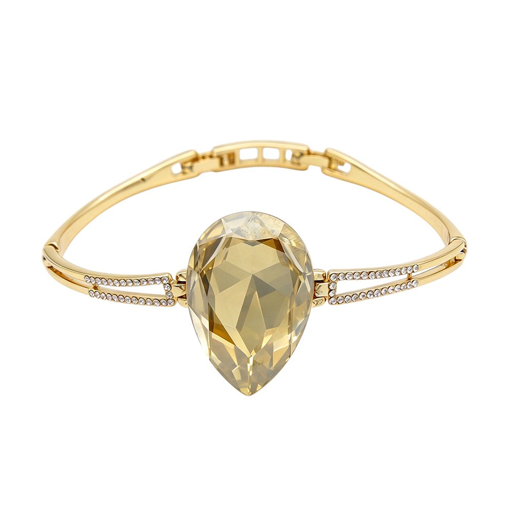 A009698H-001.188.A Gold bangle bracelet with large champagne teardrop cut Swarovski Element crystal center and pave rhinestone accents wholesale
