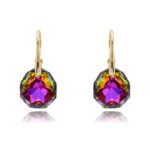 Gold leverback drop earrings with geometric octagon cut Swarovski Element crystal wholesale
