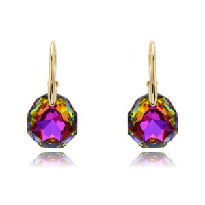 Gold leverback drop earrings with geometric octagon cut Swarovski Element crystal wholesale