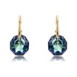 Gold leverback drop earrings with geometric octagon cut Swarovski Element crystal wholesale