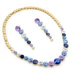 Gold graduated round Swarovski Element crystal statement necklace and drop earrings jewelry set wholesale