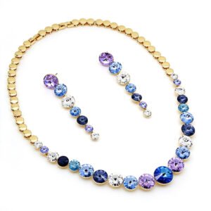 Gold graduated round Swarovski Element crystal statement necklace and drop earrings jewelry set wholesale