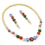 Gold graduated round Swarovski Element crystal statement necklace and drop earrings jewelry set wholesale