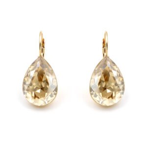 Gold leverback drop earrings with champagne teardrop cut Swarovski Element crystal wholesale