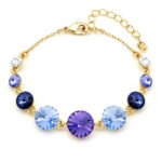 Gold and silver bracelet with graduated round Swarovski Element crystals and adjustable extender chain wholesale