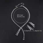 Y lariat crystal jewelry set wholesale featuring asymmetric emerald cut and pear cut crystal lariat necklace with dangling stream drop and matching earrings on palladium plated copper.