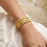 Gold and silver textured flexible stretch chain bracelet set with colorful and clear cubic zirconia in 316L stainless steel