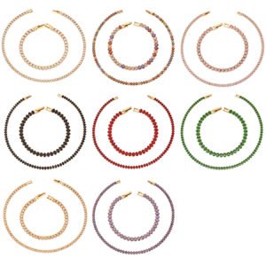 18K gold plated 316L stainless steel oval cut colorful cubic zirconia tennis chain necklace and bracelet set wholesale