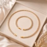 18K gold plated 316L stainless steel oval cut colorful cubic zirconia tennis chain necklace and bracelet set wholesale