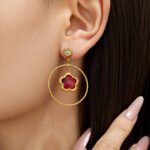 18K gold plated 316L stainless steel flower glass crystal hoop drop earrings wholesale