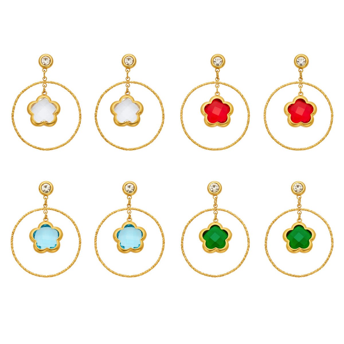18K gold plated 316L stainless steel flower glass crystal hoop drop earrings wholesale