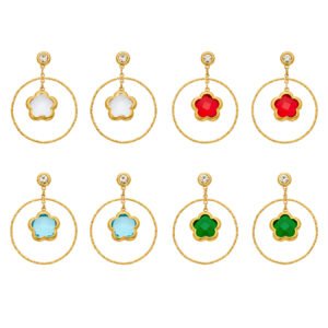 18K gold plated 316L stainless steel flower glass crystal hoop drop earrings wholesale