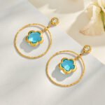 18K gold plated 316L stainless steel flower glass crystal hoop drop earrings wholesale