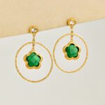 18K gold plated 316L stainless steel flower glass crystal hoop drop earrings wholesale
