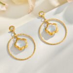 18K gold plated 316L stainless steel flower glass crystal hoop drop earrings wholesale