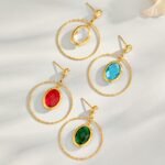 18K gold plated 316L stainless steel oval glass crystal hoop drop earrings wholesale