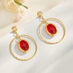 18K gold plated 316L stainless steel oval glass crystal hoop drop earrings wholesale