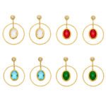 18K gold plated 316L stainless steel oval glass crystal hoop drop earrings wholesale