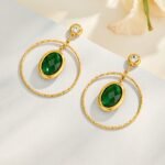 18K gold plated 316L stainless steel oval glass crystal hoop drop earrings wholesale