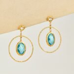 18K gold plated 316L stainless steel oval glass crystal hoop drop earrings wholesale