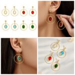18K gold plated 316L stainless steel oval glass crystal hoop drop earrings wholesale