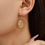 18K gold plated 316L stainless steel oval glass crystal hoop drop earrings wholesale