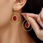 18K gold plated 316L stainless steel oval glass crystal hoop drop earrings wholesale