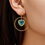 18K gold plated 316L stainless steel heart glass crystal hoop drop earrings wholesale