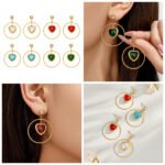 18K gold plated 316L stainless steel heart glass crystal hoop drop earrings wholesale