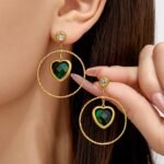 18K gold plated 316L stainless steel heart glass crystal hoop drop earrings wholesale