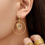 18K gold plated 316L stainless steel heart glass crystal hoop drop earrings wholesale