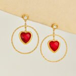 18K gold plated 316L stainless steel heart glass crystal hoop drop earrings wholesale