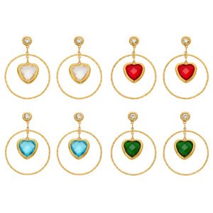 18K gold plated 316L stainless steel heart glass crystal hoop drop earrings wholesale