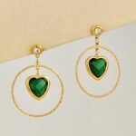 18K gold plated 316L stainless steel heart glass crystal hoop drop earrings wholesale