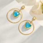 18K gold plated 316L stainless steel heart glass crystal hoop drop earrings wholesale
