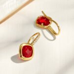 18K gold plated 316L stainless steel cushion square glass crystal drop earrings wholesale