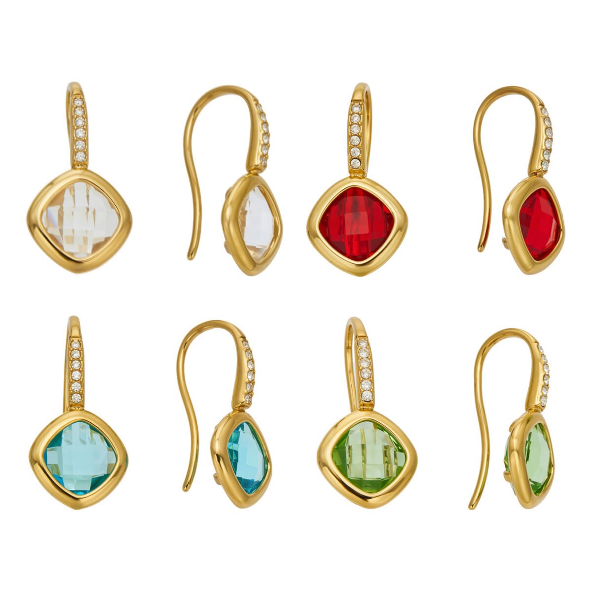 18K gold plated 316L stainless steel cushion square glass crystal drop earrings wholesale