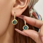 18K gold plated 316L stainless steel cushion square glass crystal drop earrings wholesale