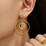 18K gold plated 316L stainless steel round glass crystal hoop drop earrings wholesale