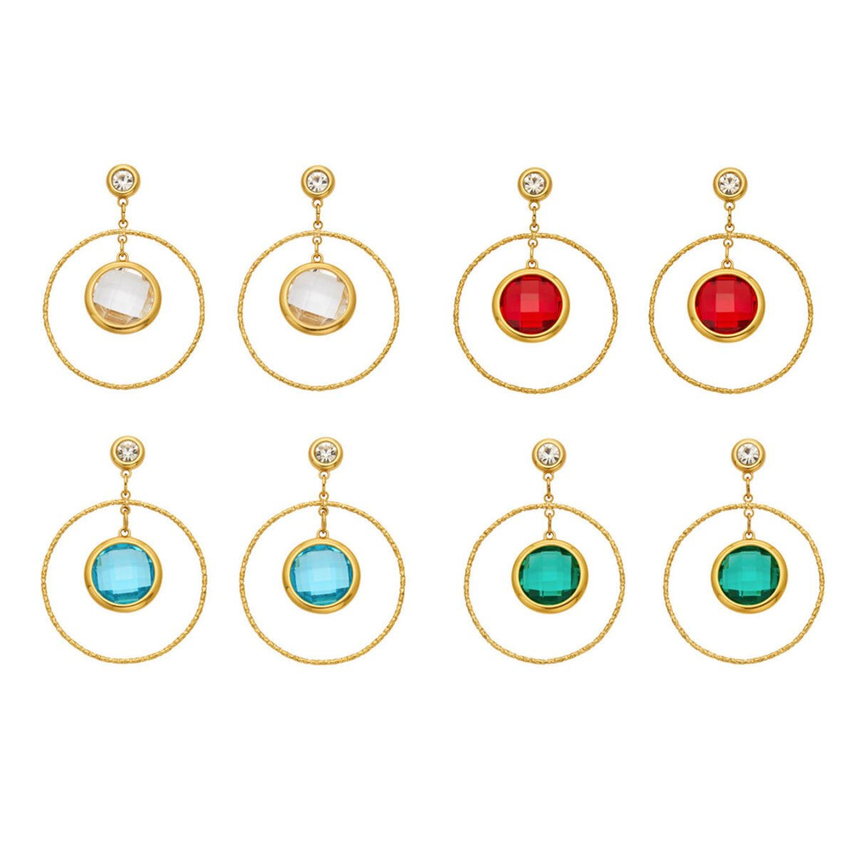 18K gold plated 316L stainless steel round glass crystal hoop drop earrings wholesale