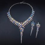 Luxurious statement necklace and long drop earrings set with marquise cut Swarovski Element crystals in leaf design wholesale