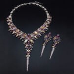 Luxurious statement necklace and long drop earrings set with marquise cut Swarovski Element crystals in leaf design wholesale