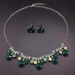 Silver fringe statement necklace and stud earrings jewelry set with multi-cut Swarovski Element crystals wholesale