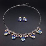 Silver fringe statement necklace and stud earrings jewelry set with multi-cut Swarovski Element crystals wholesale