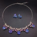 Silver fringe statement necklace and stud earrings jewelry set with multi-cut Swarovski Element crystals wholesale