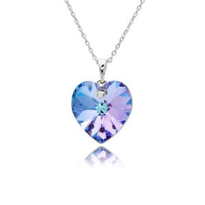 Silver heart pendant necklace with faceted purple blue Swarovski Element crystal wholesale