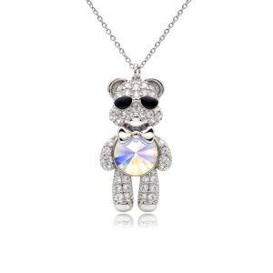 Pavé teddy bear pendant wearing sunglasses with round Swarovski Element center crystal wholesale