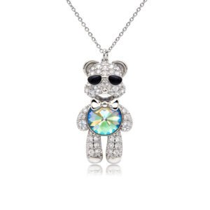 Pavé teddy bear pendant wearing sunglasses with round Swarovski Element center crystal wholesale