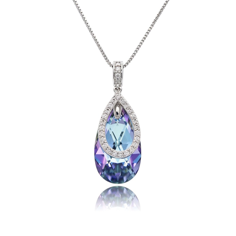 Silver teardrop pendant necklace with Swarovski Element crystal and micro-pavé inner halo wholesale